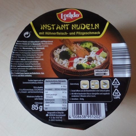 #933: Lorado "Instant Nudeln mit Hühnerfleisch- und Pilzgeschmack" (Bowl)