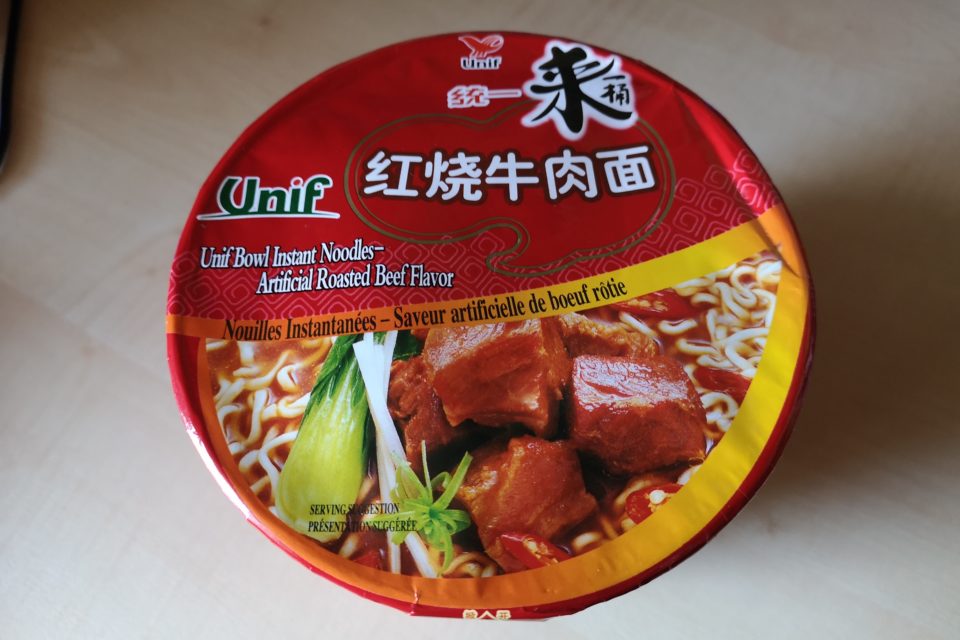 #1983: Unif "Bowl Instant Noodles – Artificial Roasted Beef Flavor"