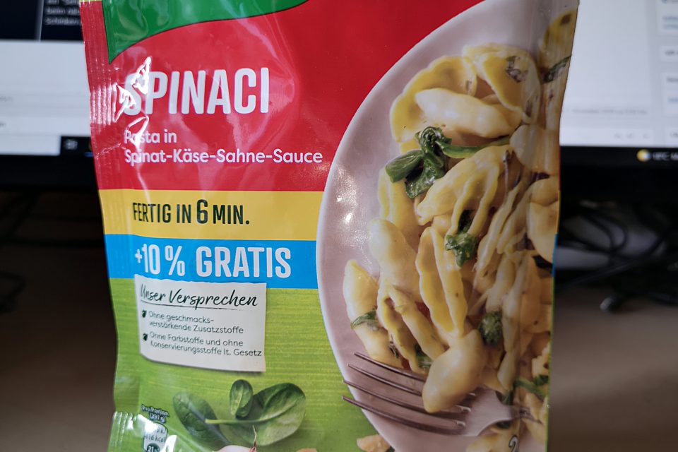 #1695: Knorr Spaghetteria „Spinaci“ (Pasta in Spinat-Käse-Sahne-Sauce) (Update 2022)