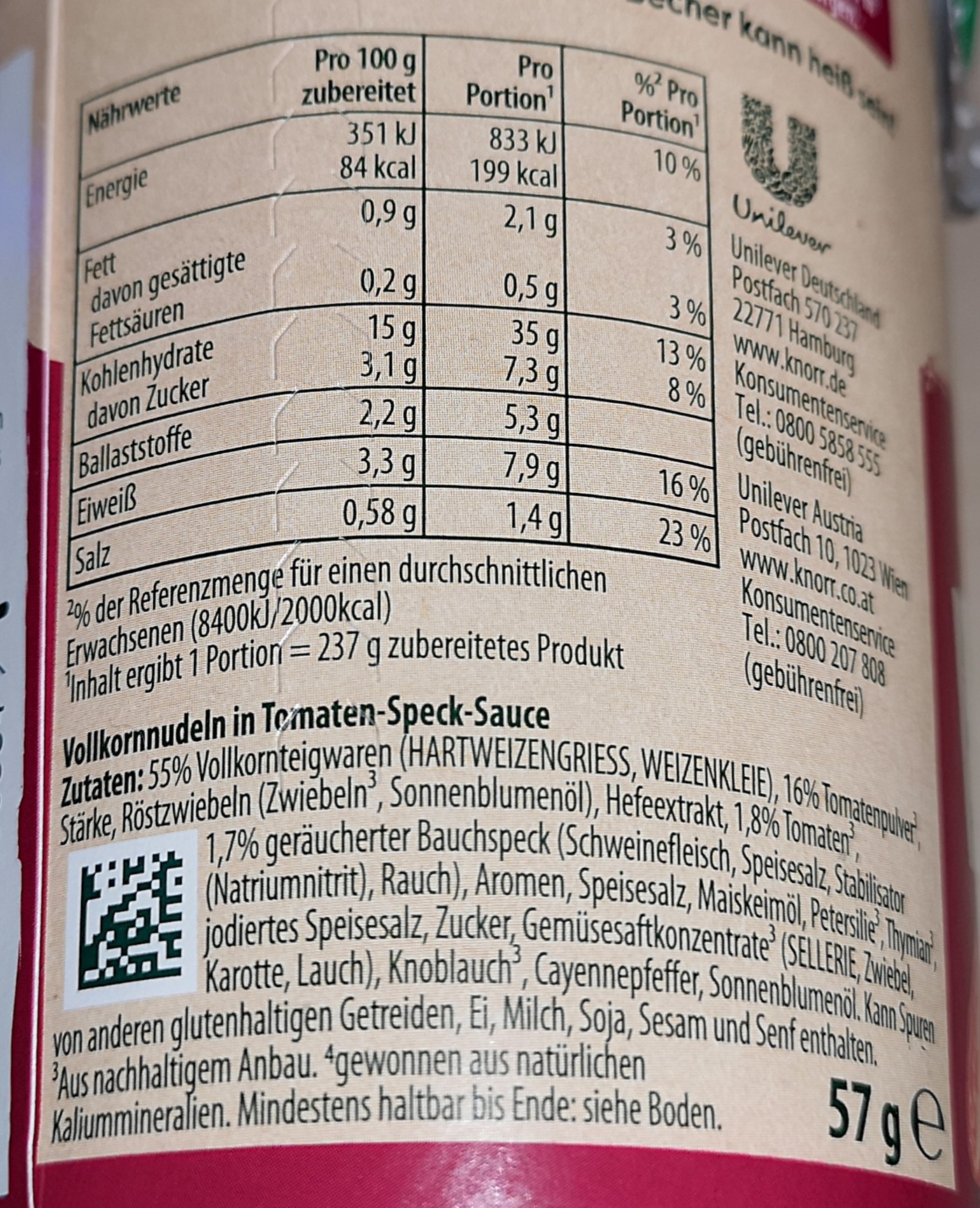 #2058: Knorr Vollkorn Pasta Snack "Tomate & Speck" (Update 2022)