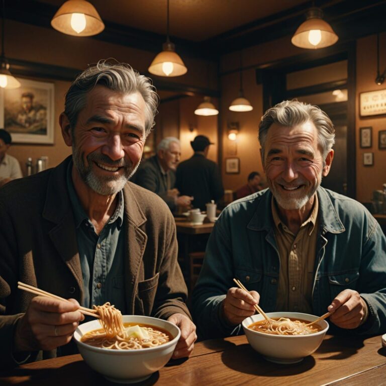 Alte Männer essen Ramen